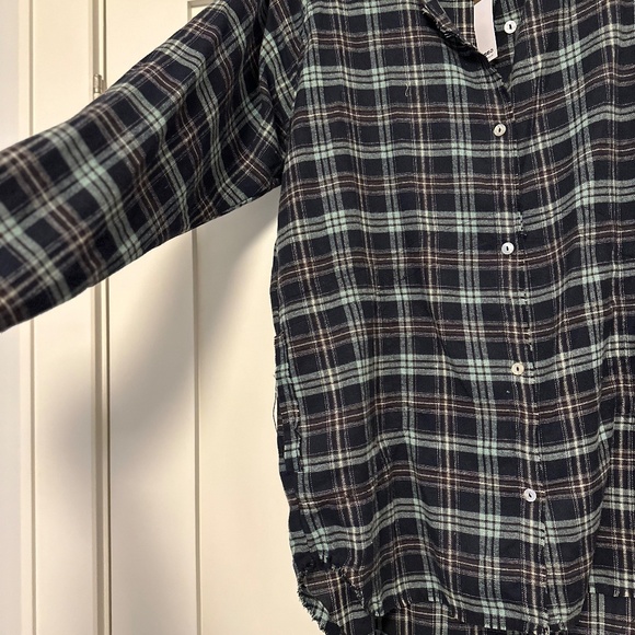 Lucca Cotton Blend Green plaid Long Sleeve Shirt Dress